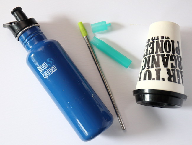 Reusable coffee cup, straw and waterbottle